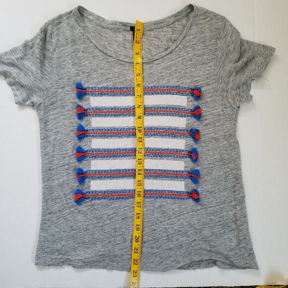 J Crew Black Label 100% Linen Tee with Aztec Embroidery and Tassels - Picture 6 of 10